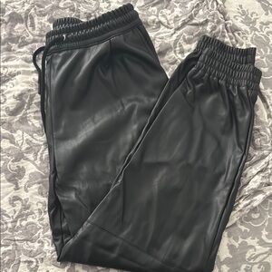 Women’s black leather joggers from Zara